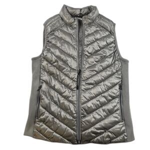 GAP Quilted Vest Women’s M Silver Gray Zip Up Pockets Lightweight Jacket